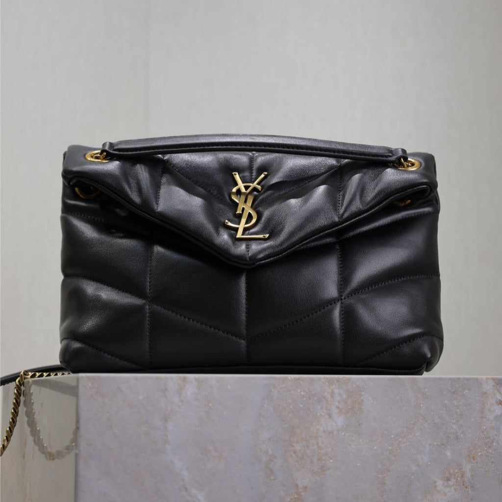 Saint Laurent 25S Loulou Puffer MM 29 in Black Calfskin Gold Hardware Bag