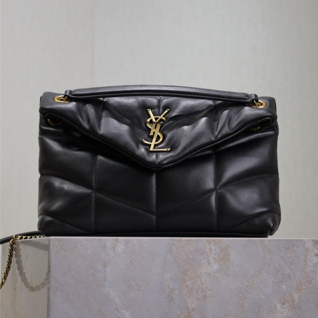 Saint Laurent 25S Loulou Puffer MM 29 in Black Calfskin Gold Hardware Bag