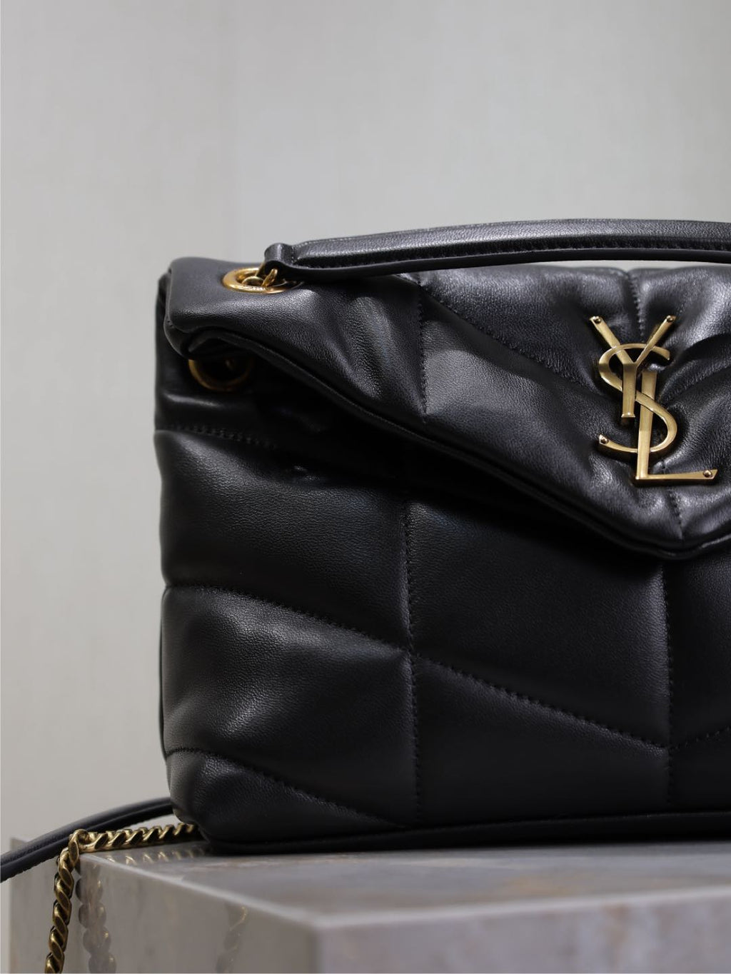 Saint Laurent 25S Loulou Puffer MM 29 in Black Calfskin Gold Hardware Bag