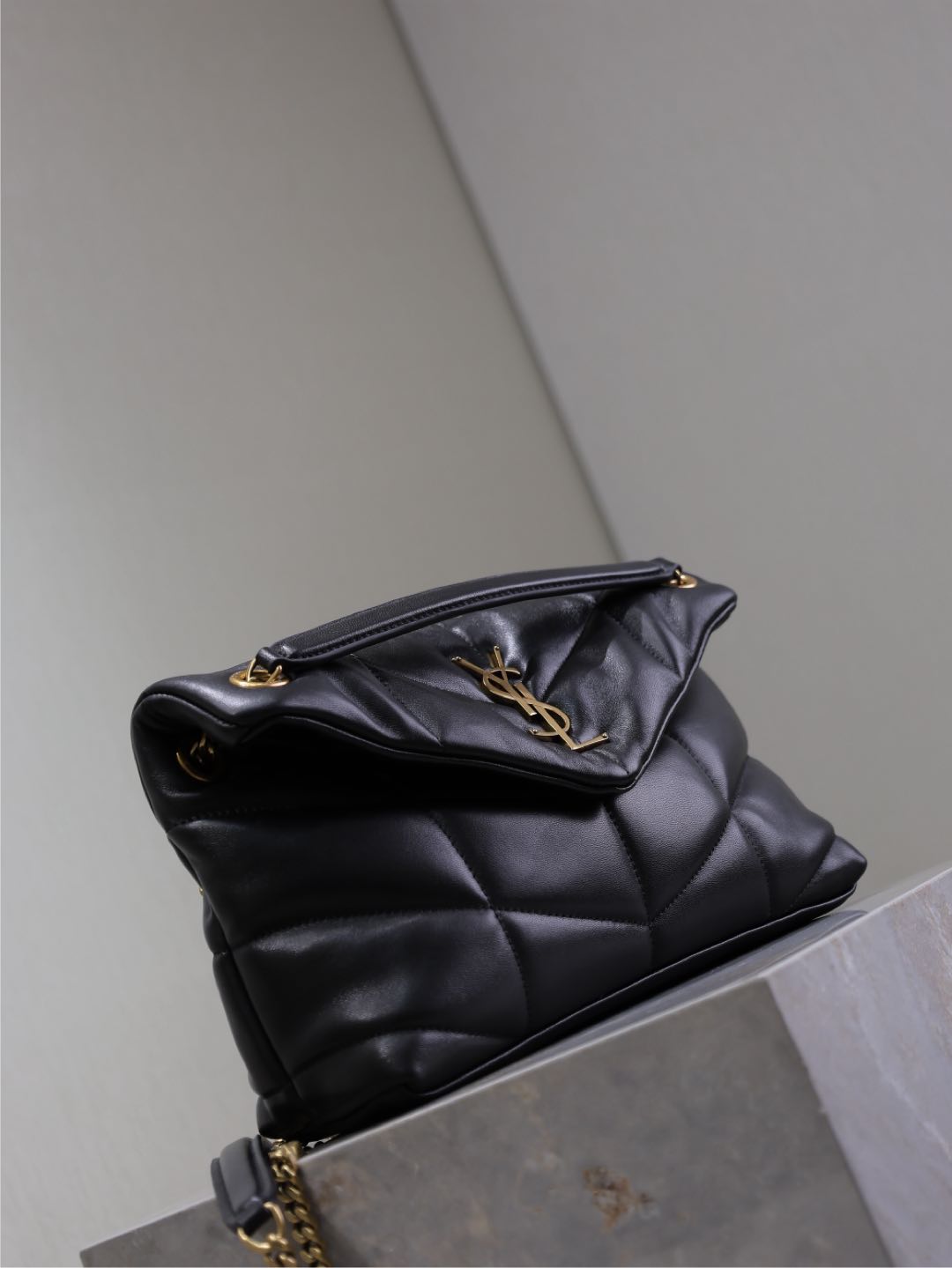 Saint Laurent 25S Loulou Puffer MM 29 in Black Calfskin Gold Hardware Bag