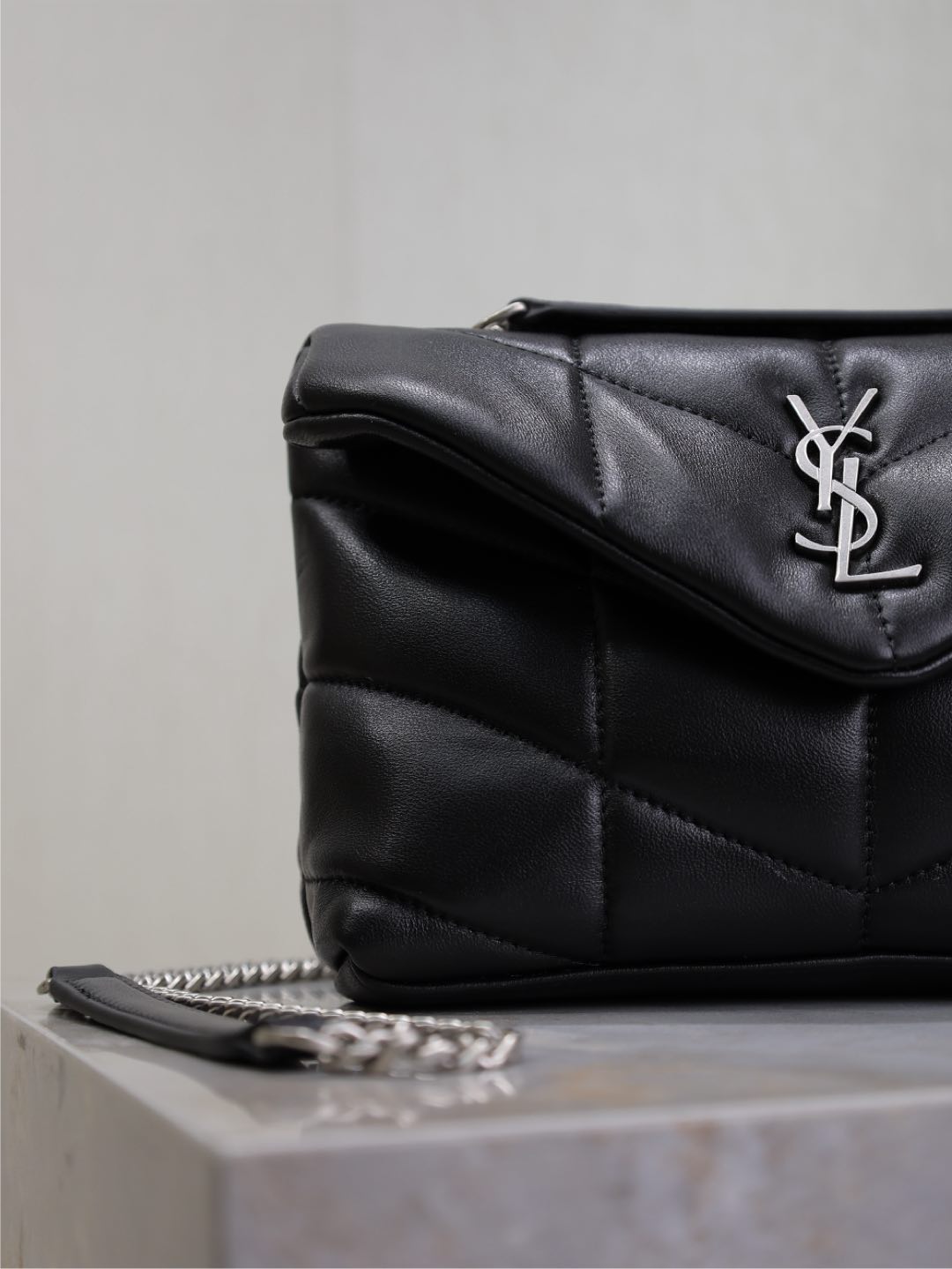 Saint Laurent 25S Loulou Puffer Mini 23 in Black Calfskin Silver Hardware Bag