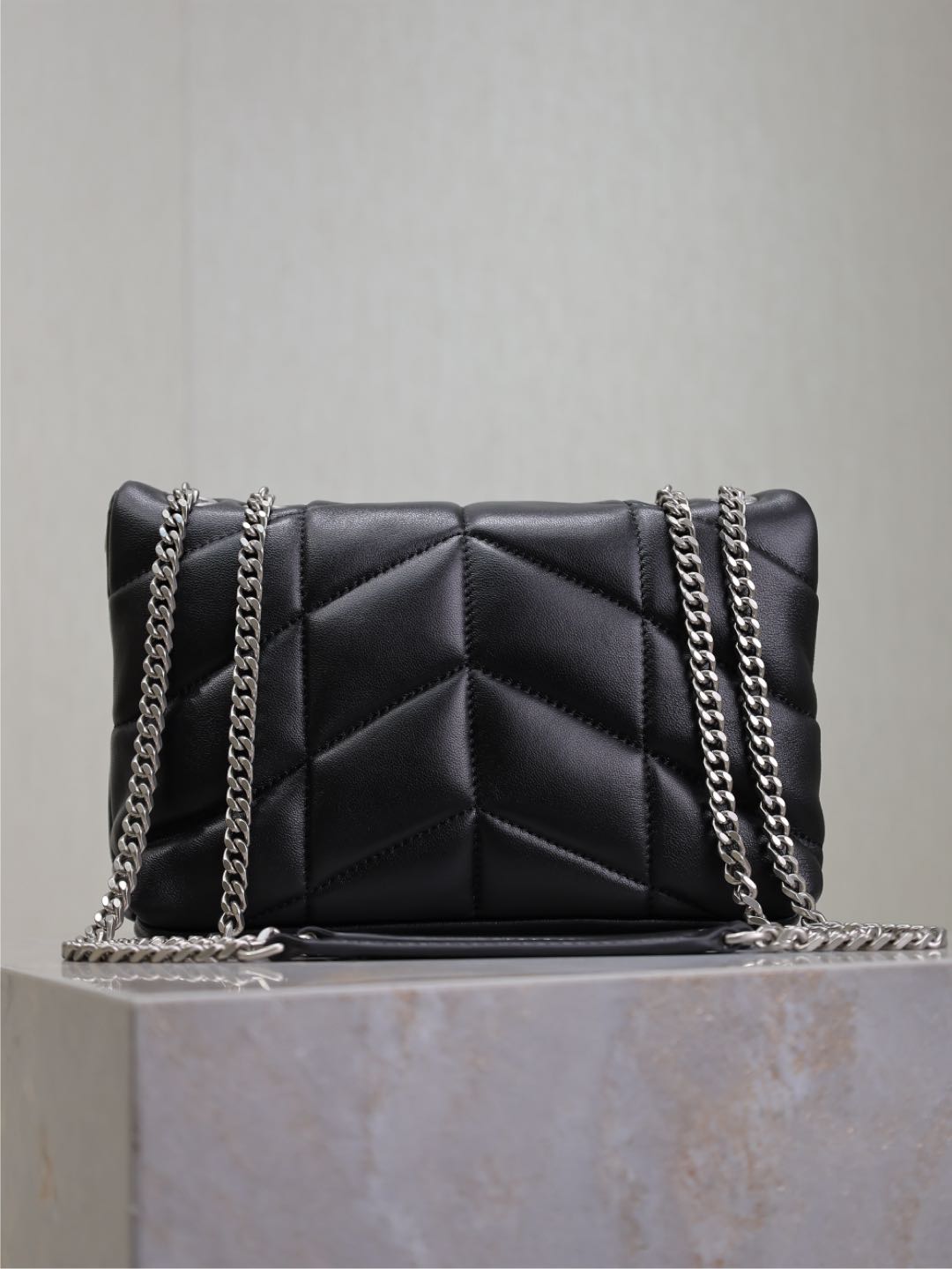 Saint Laurent 25S Loulou Puffer Mini 23 in Black Calfskin Silver Hardwre Bag
