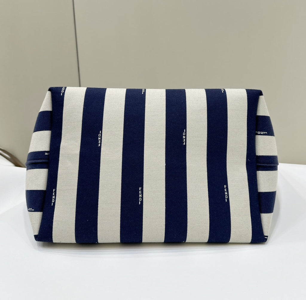 Fendi Large Roll 33 in Midnight Blue Mix White Jacquard Fabric Bag