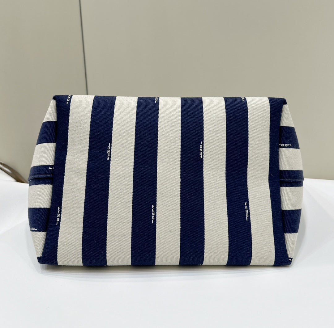 Fendi Large Roll 33 in Midnight Blue Mix White Jacquard Fabric Bag
