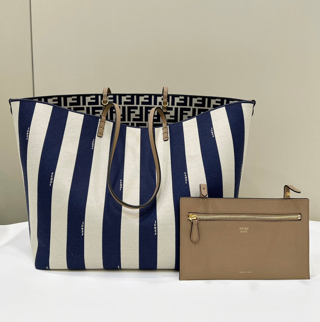 Fendi Large Roll 33 in Midnight Blue Mix White Jacquard Fabric Bag