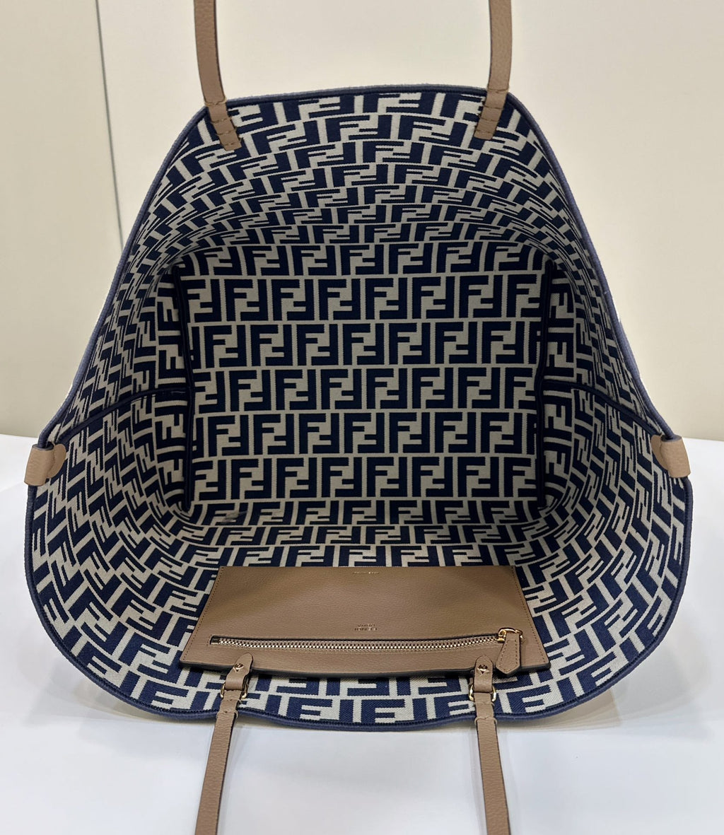 Fendi Large Roll 33 in Midnight Blue Mix White Jacquard Fabric Bag