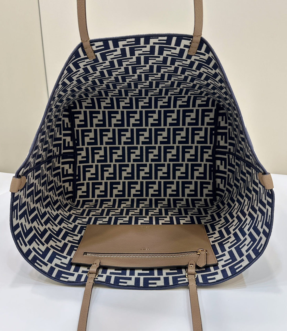 Fendi Large Roll 33 in Midnight Blue Mix White Jacquard Fabric Bag