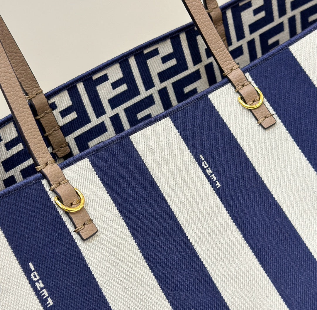 Fendi Large Roll 33 in Midnight Blue Mix White Jacquard Fabric Bag