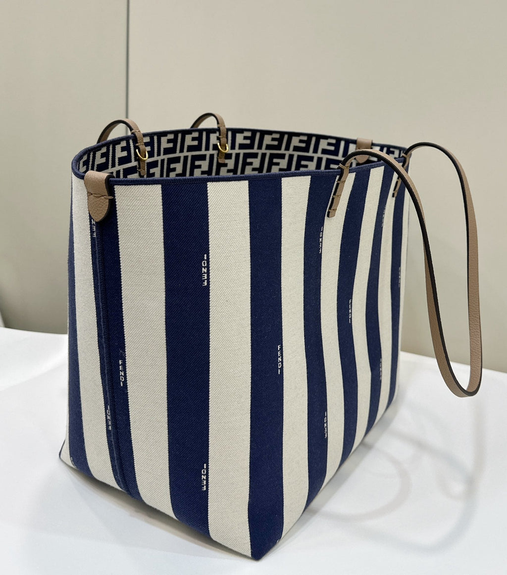 Fendi Large Roll 33 in Midnight Blue Mix White Jacquard Fabric Bag