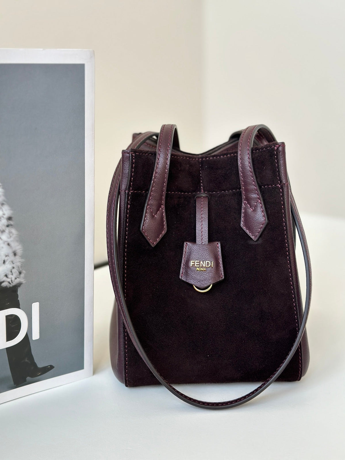 Fendi Origami Mini 19 in Wine Red Lambskin and Suede Bag