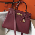 Hermes Kelly 25cm in Burgundy Red Calfskin Gold Hardware Bag