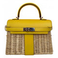 Hermes Kelly 20cm Jaune de Naples Swift in Yellow Leather and Wicker Silver Hardware Bag